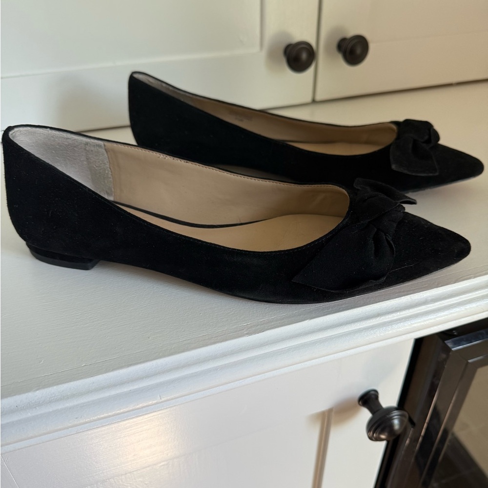 Ann Taylor Black Suede Flats with Bow